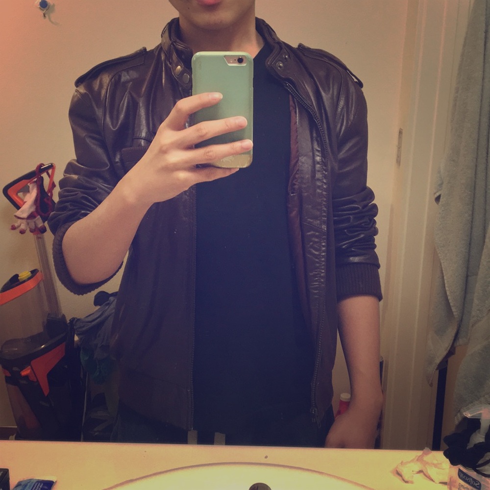 Vintage Brown Members Only Leather Aviator Jacket